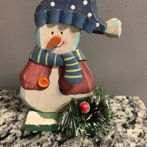 Handcrafted Wooden  Snowman Holiday Decor
